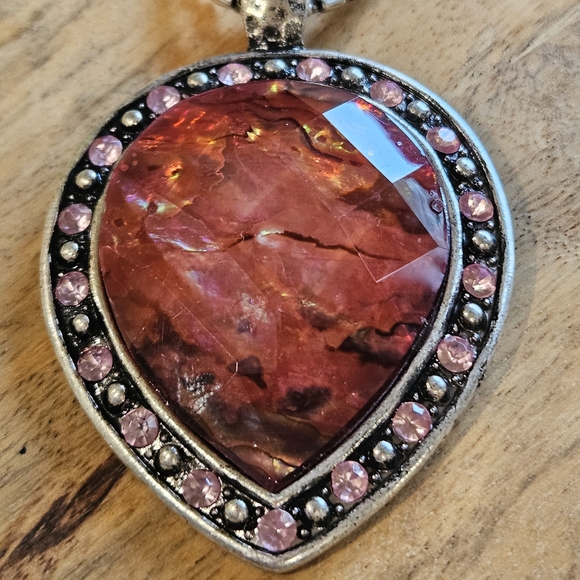 Laura Ashley Silver Necklace with Pink Gemstone Pendant - Picture 7 of 11